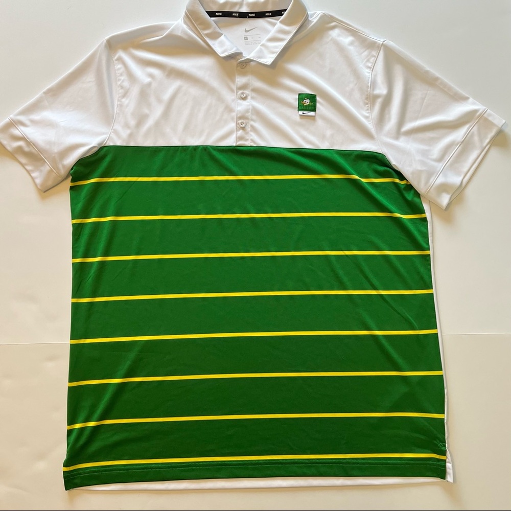 NIKE Mens Oregon Duck Polo Shirt Golf Stripe Green White